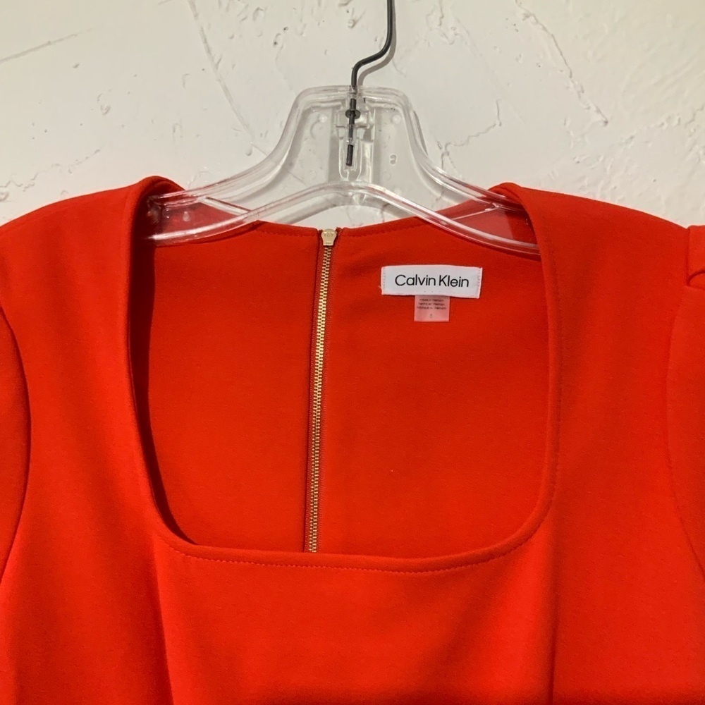 NWT Calvin Klein Red Sheath Dress with Square Neck Sz 6 | Business Office Wear - Picture 10 of 10